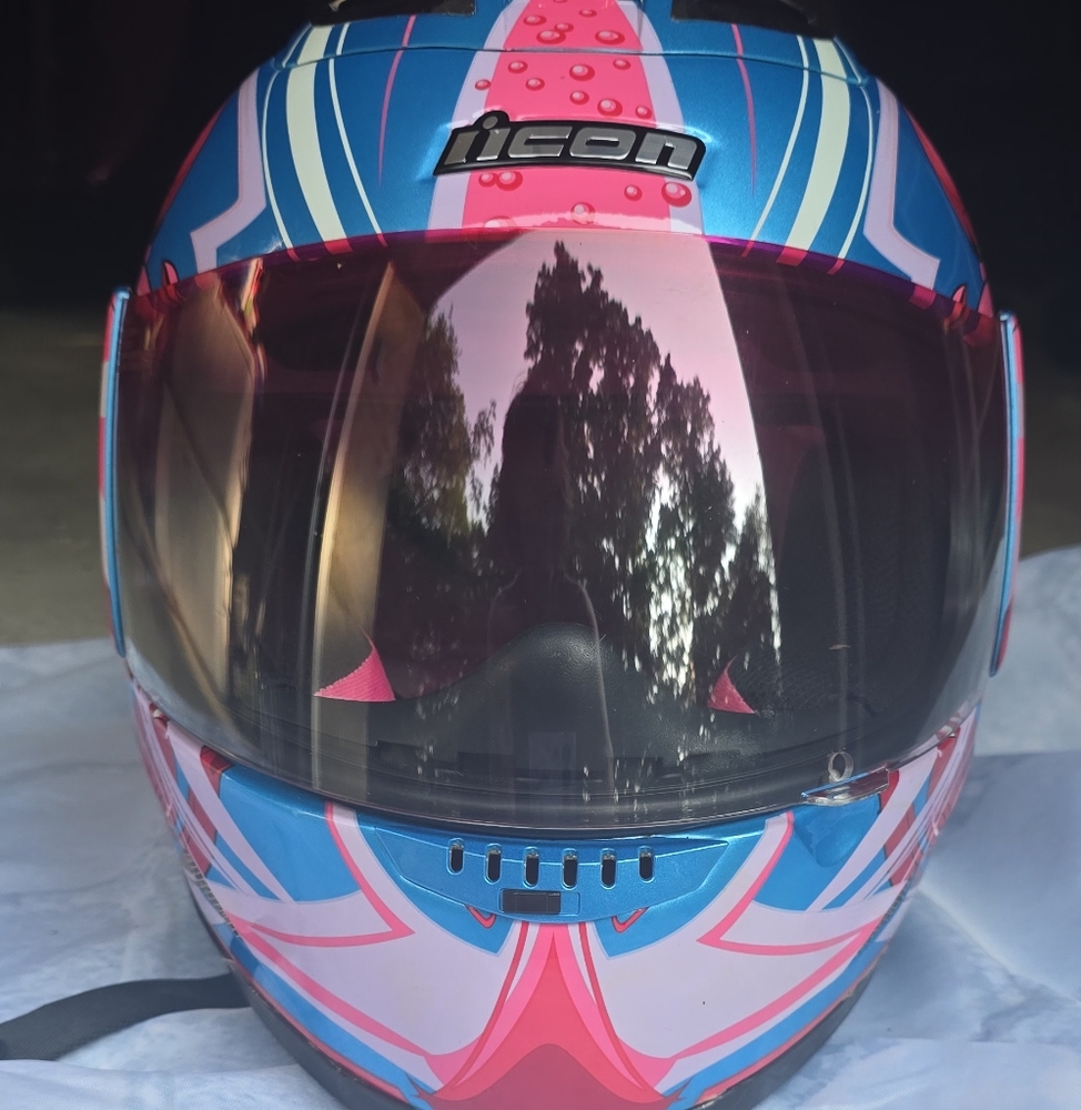 ICON Blue and Pink Helmet